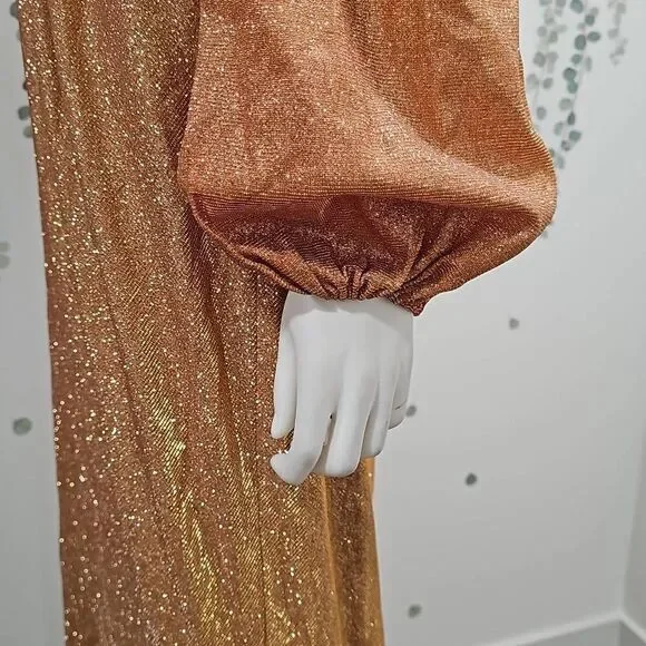 Mac Duggal Bishop Sleeve High Neck Dress Sz 12 - Picture 7 of 11